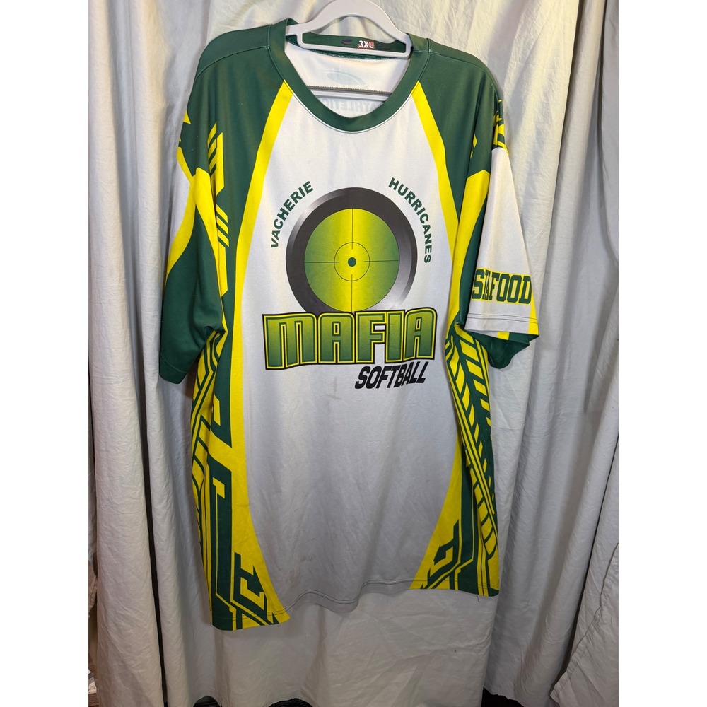 Athletics Vacherie Hurricanes‎ Mafia Softball Jersey 3XL Green Yellow Fat 15